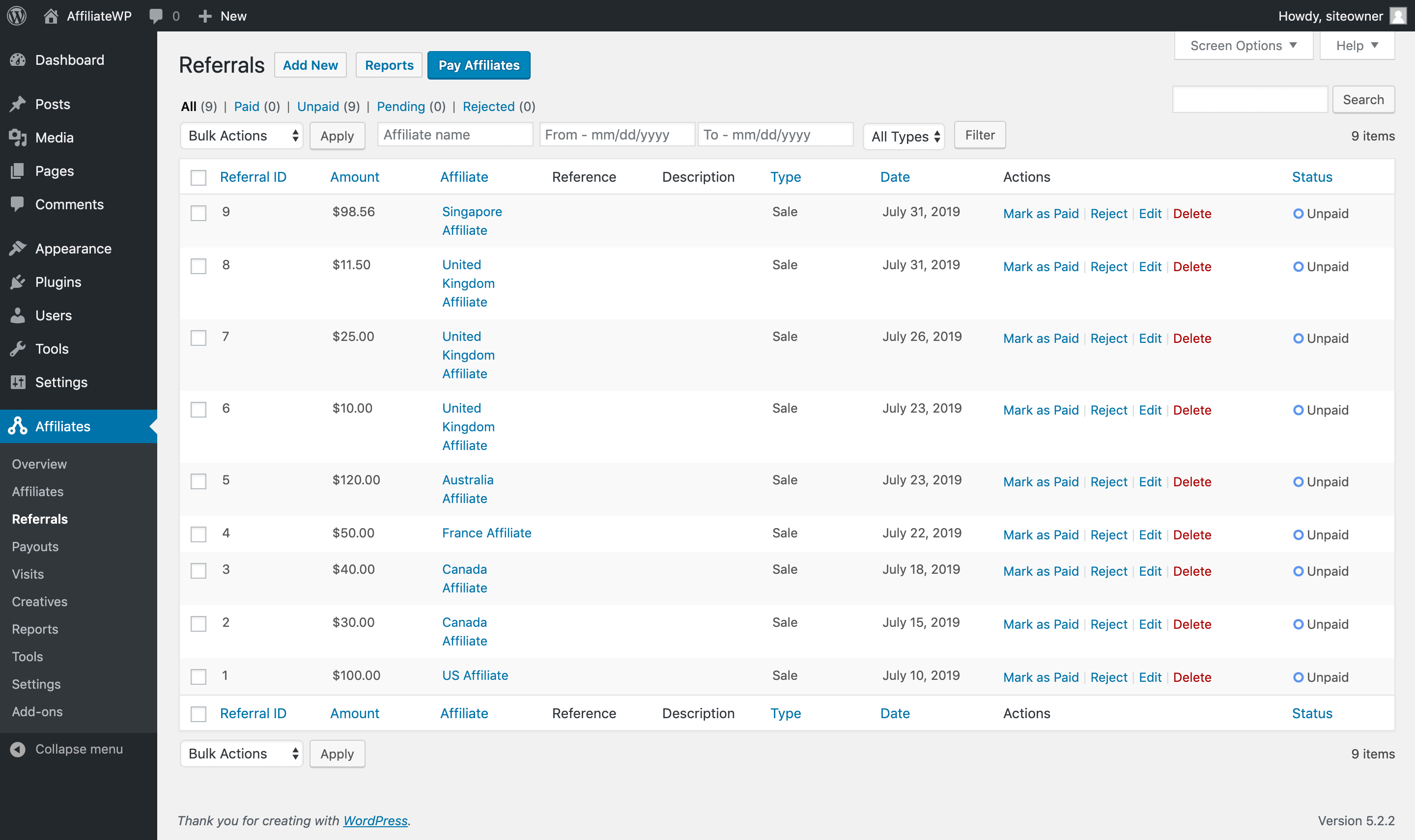 AffiliateWP example