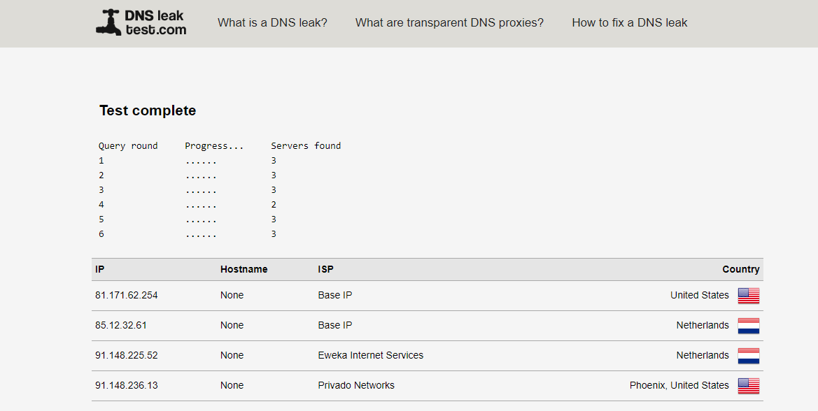 DNS leak test