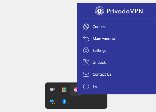 PrivadoVPN taskbar