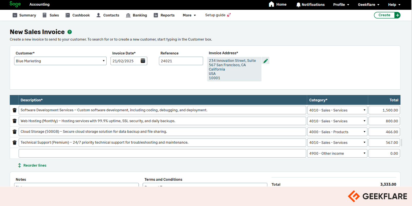 sage invoice